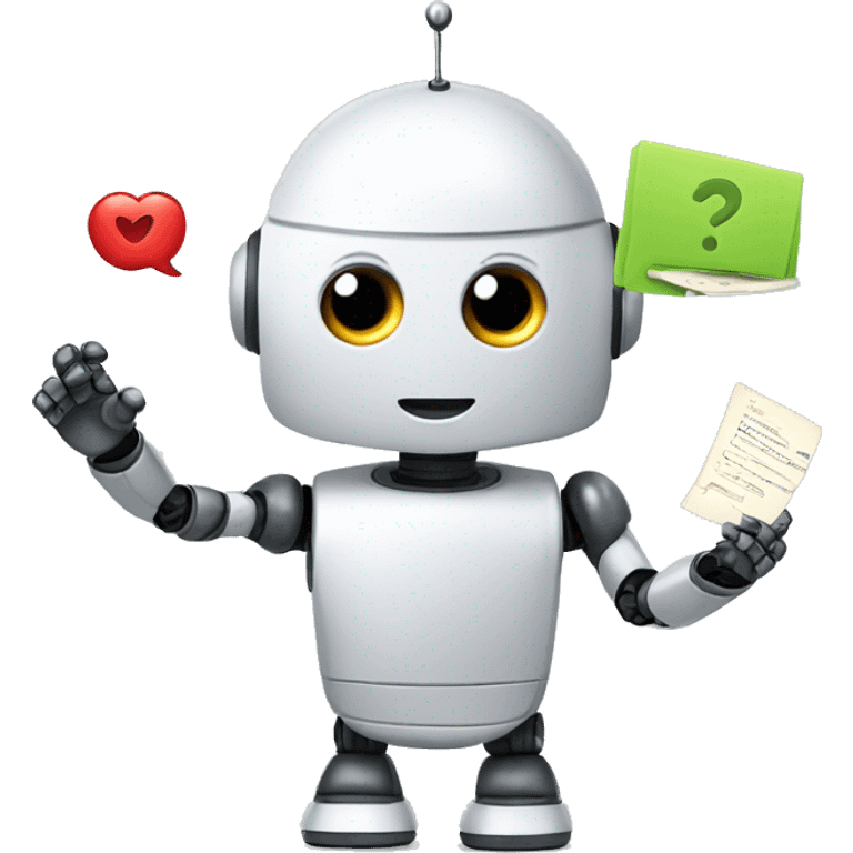 a cute robot handing a flashcard to a language enthusiast emoji