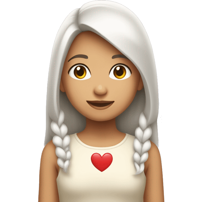 una niña con pelo largo moreno claro con un corazón blanco emoji