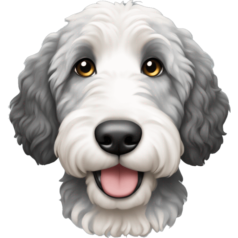 A Bernedoodle dog that’s white with gray and black emoji