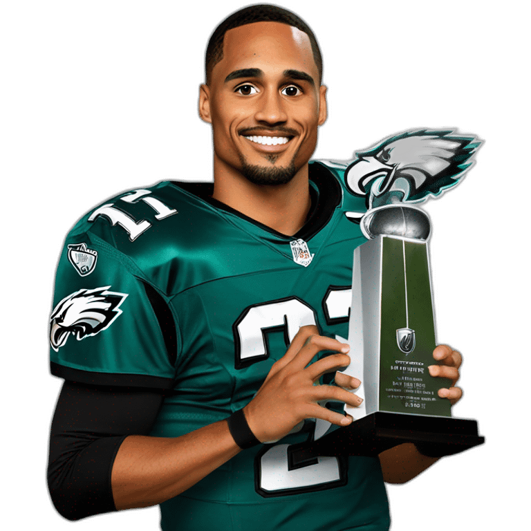 jalen hurts holding Lombardi trophy in eagles jersey emoji