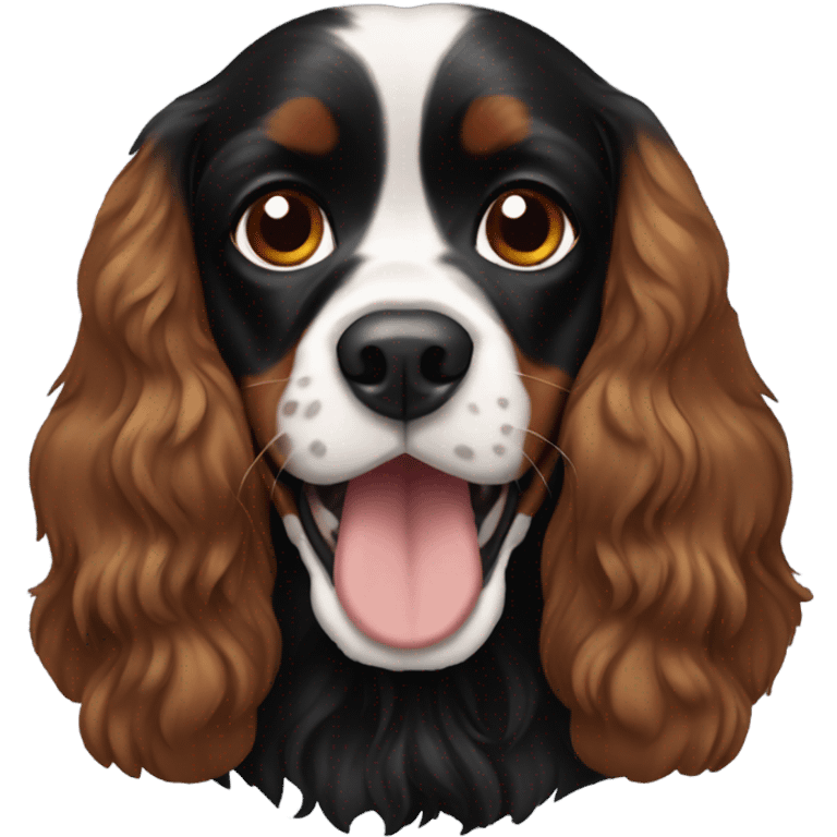 Silly black and brown cavalier spaniel emoji