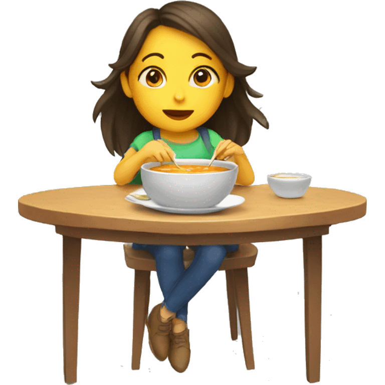 Girl eating soup on a table emoji