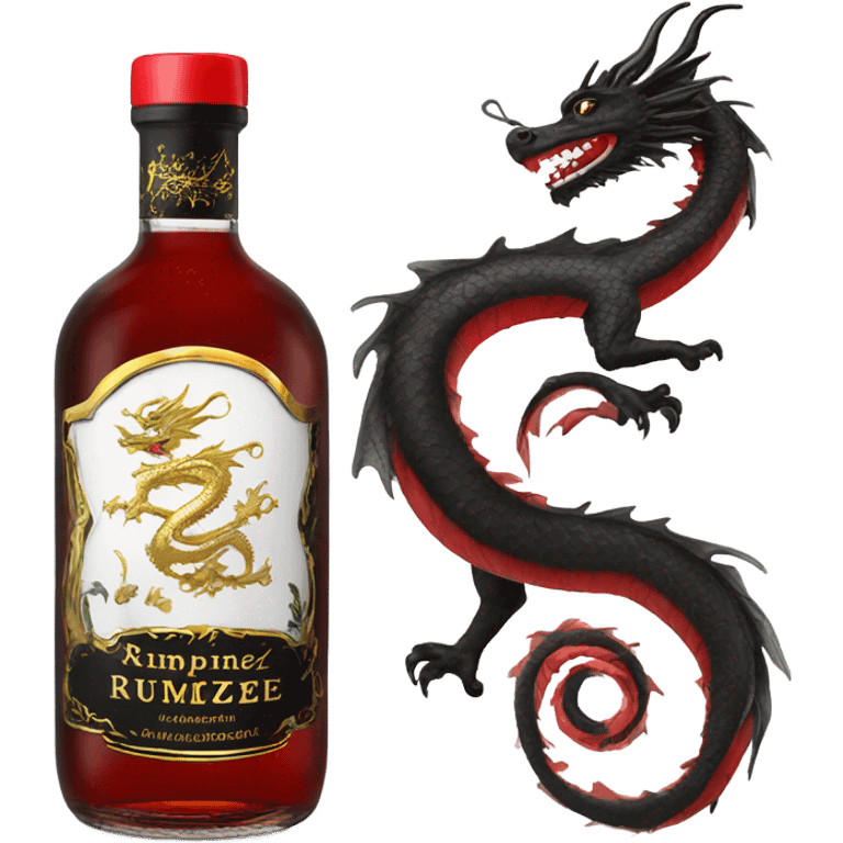 clear bottle of rumpleminze peppermint alcohol with a black and red label that has a gold dragon on it emoji