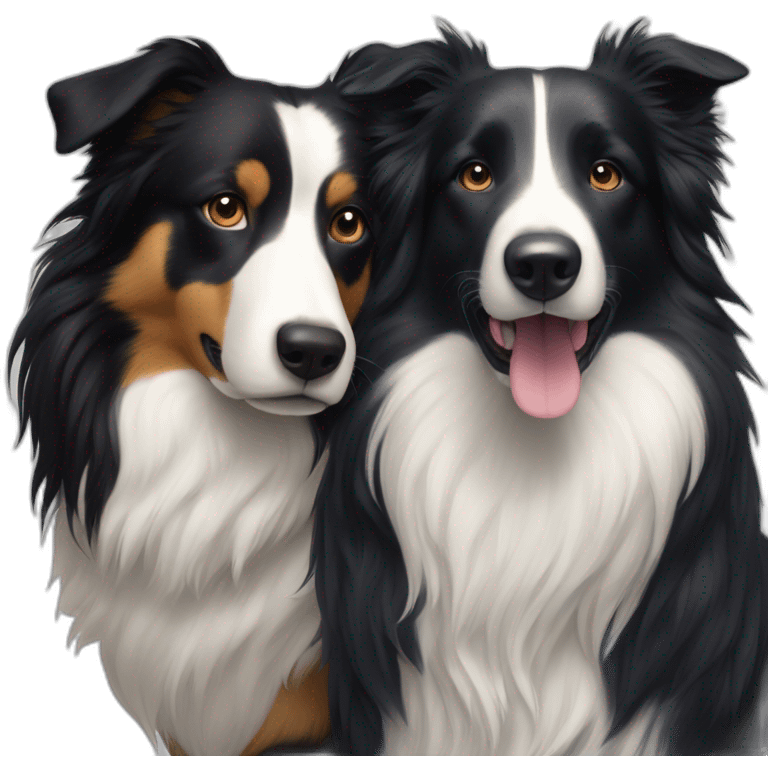 A family photo of a 30-year-old very long black hair next to a black and white border collie emoji