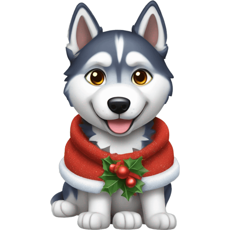 husky wearing christmas clothes emoji