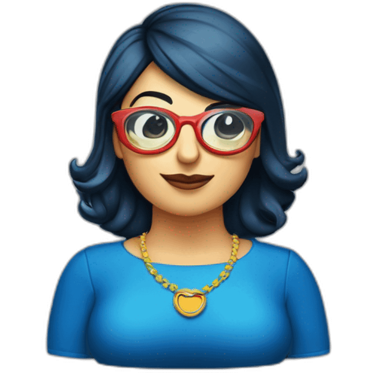 Mujer gordita morena gafas pelo largo ojos azules emoji