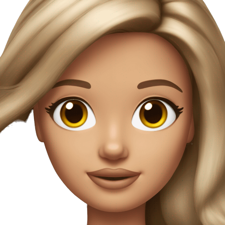 Beautiful Barbie brunette with hair highlights fair skin emoji