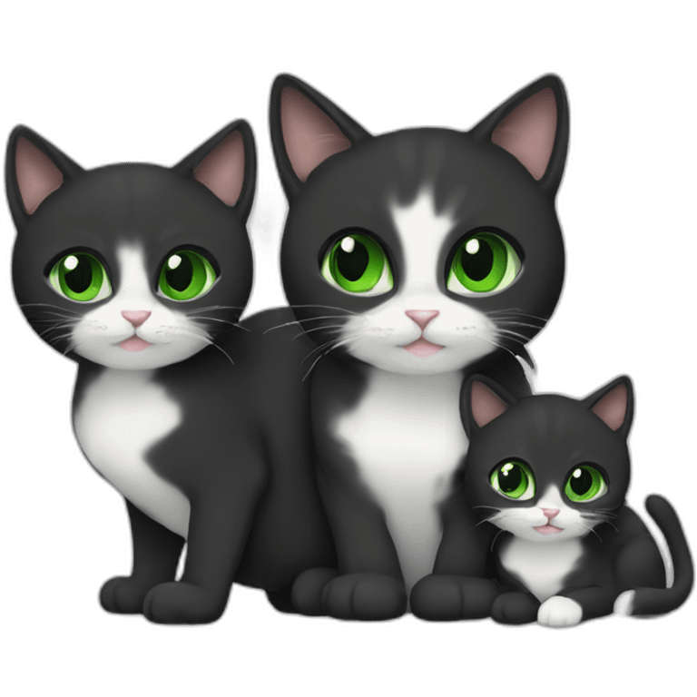 Mom Cat With Her Kittens black color with green eyes emoji