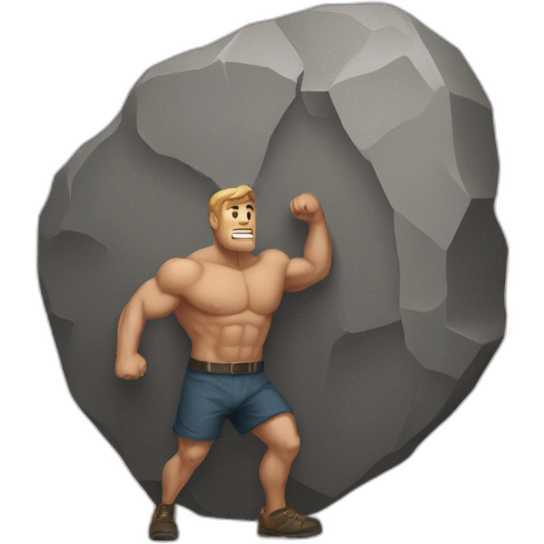 strong men pushing a huge rock emoji