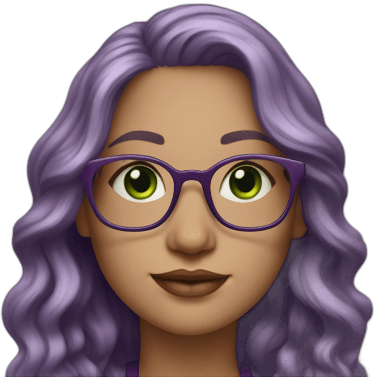 curvy-white-woman-purple-long-wavy-hair-green-eyes-square-glasses emoji