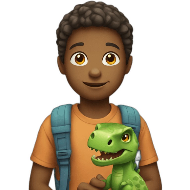 Kid with a dinosaur in his hands emoji