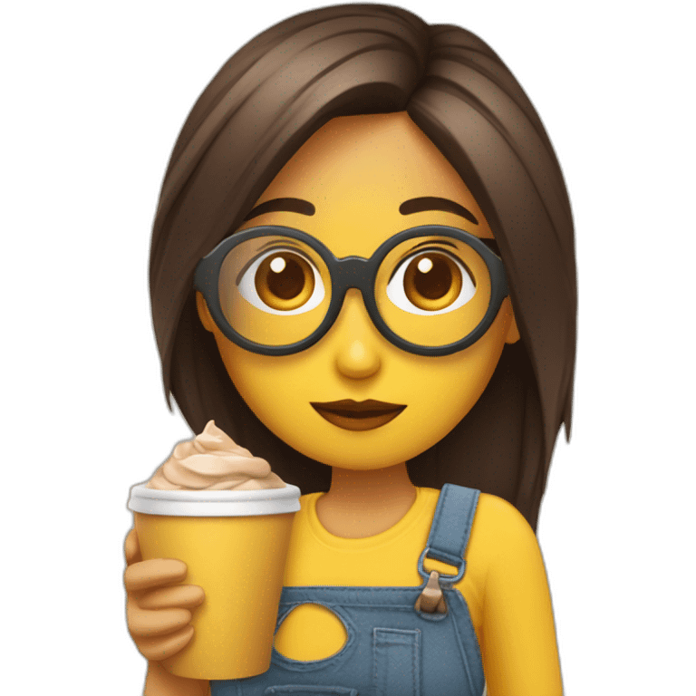 Chica linda tomando café con gafas emoji