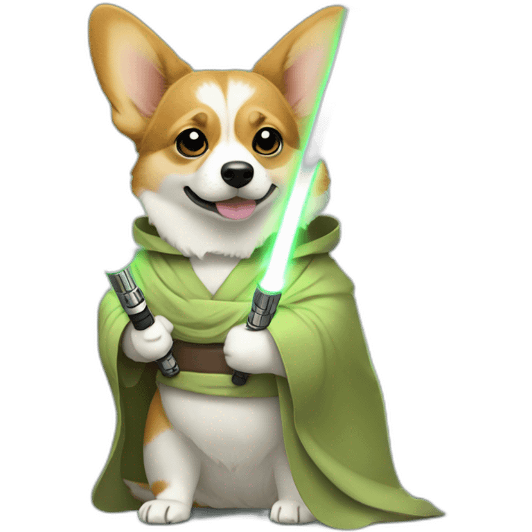 Corgi dress as yoda with light saber emoji