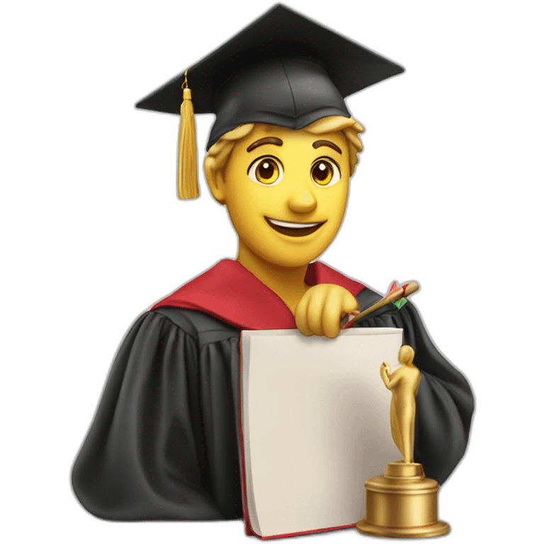 Proud Italian statue graduate in graduation hat with diploma emoji