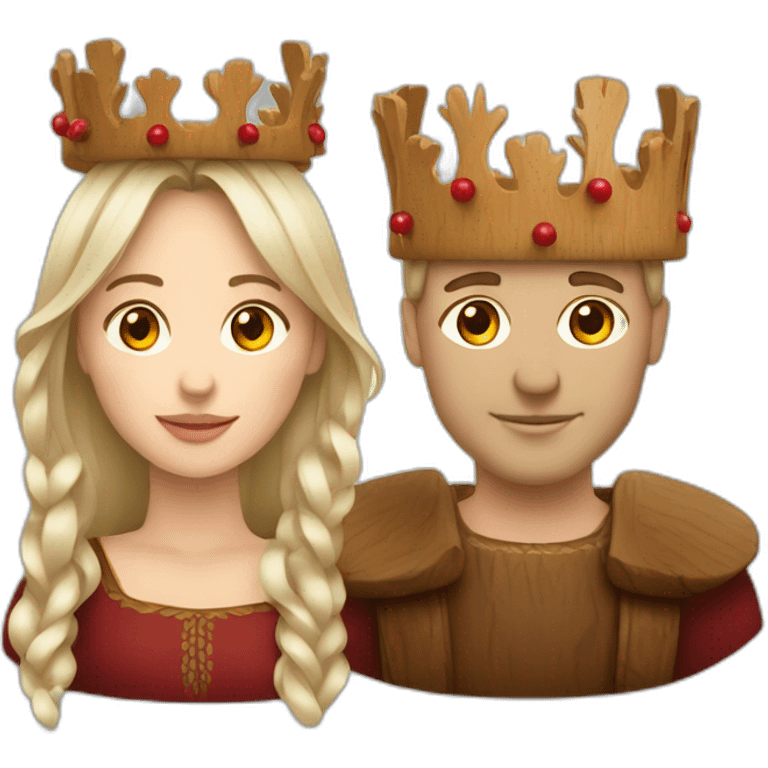 Make a festive tradition latvian man and woman with a oak and birch crown  emoji