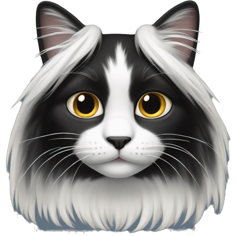 black cat long-haired with half white head emoji