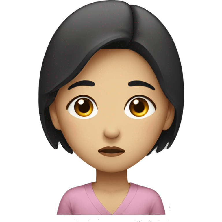 Korean woman in her 30s with a tired and sad expression, mother, worried black hair emoji