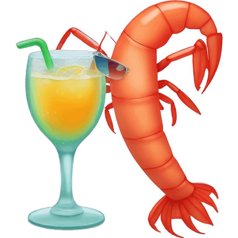 Shrimp with sunglasses and drinks emoji