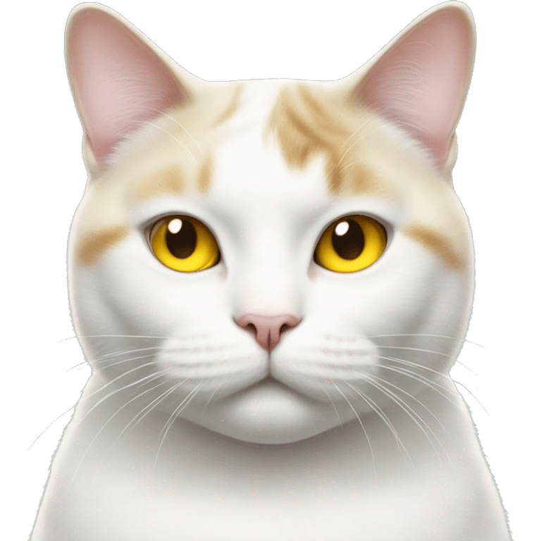 Fat white cat with yellow eyes wearing earrings  emoji