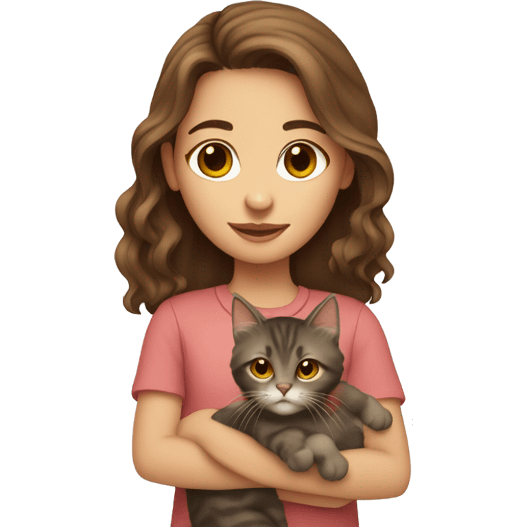 Girl with brown hair holding maincoon cat emoji