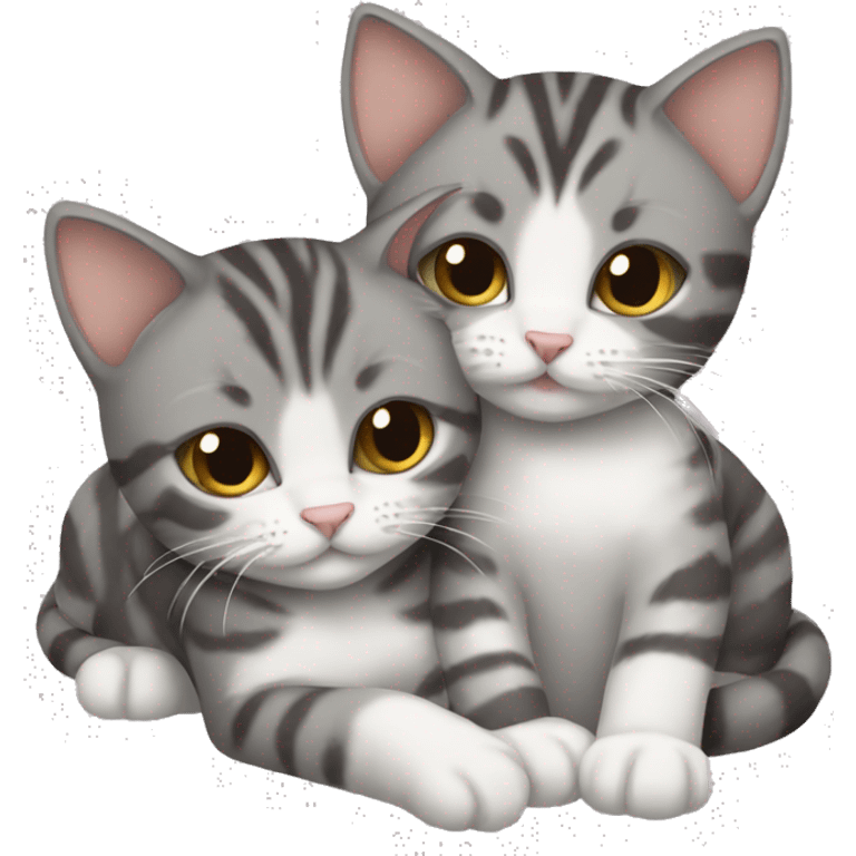 Two cats cuddling grey and brown tabby emoji