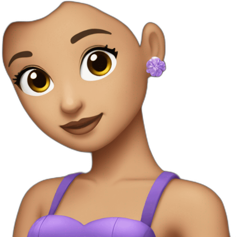 ariana grande with a straight-haired ponytail in a purple puffy dress emoji