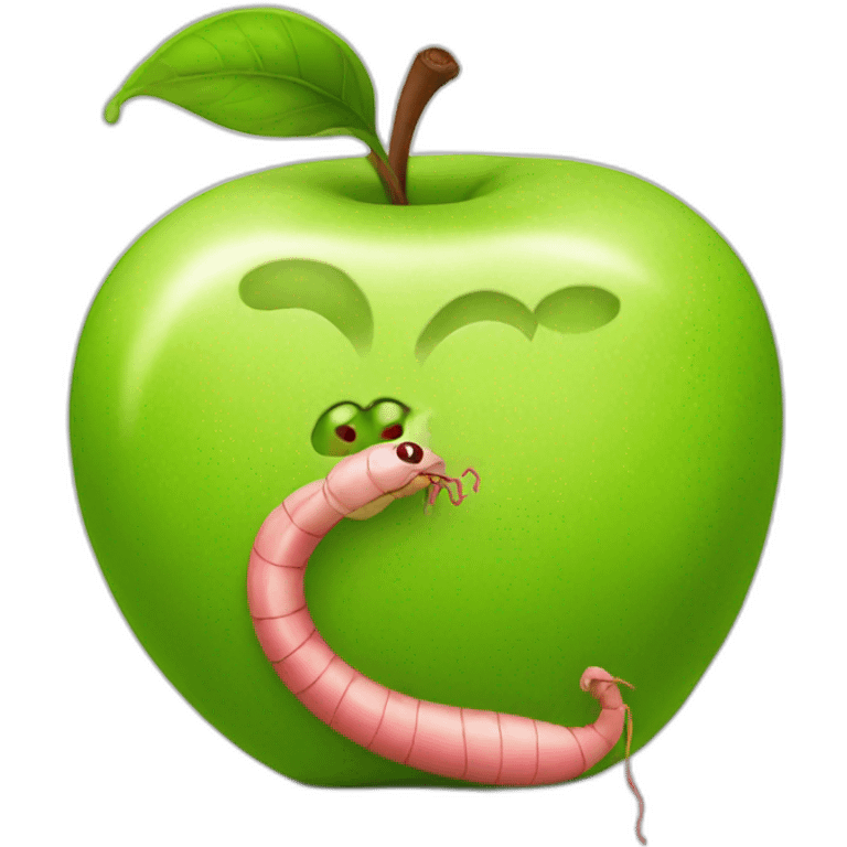 An Apple with worm emoji