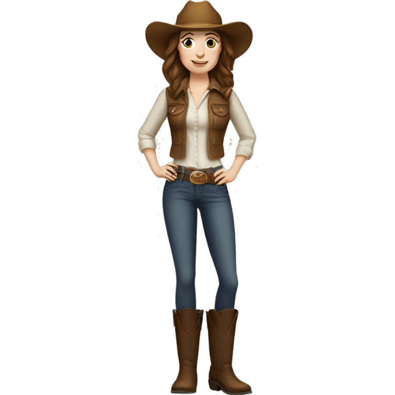 Pale woman, country boots, with brown hair and holding tequila  emoji