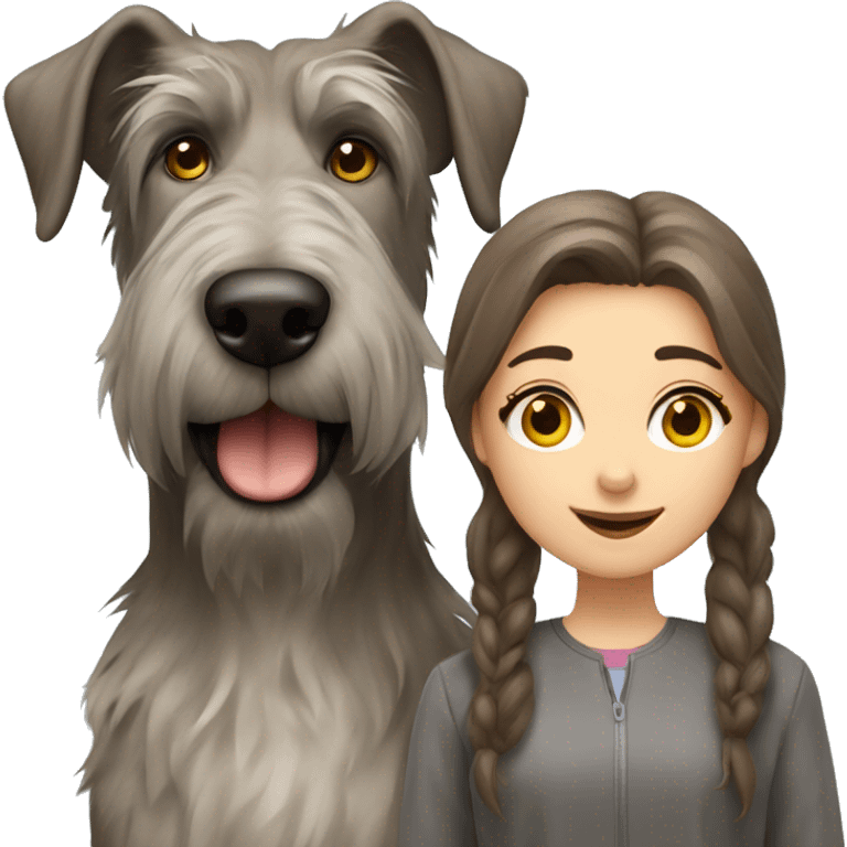 brown hair girl and Irish wolfhound dog  emoji