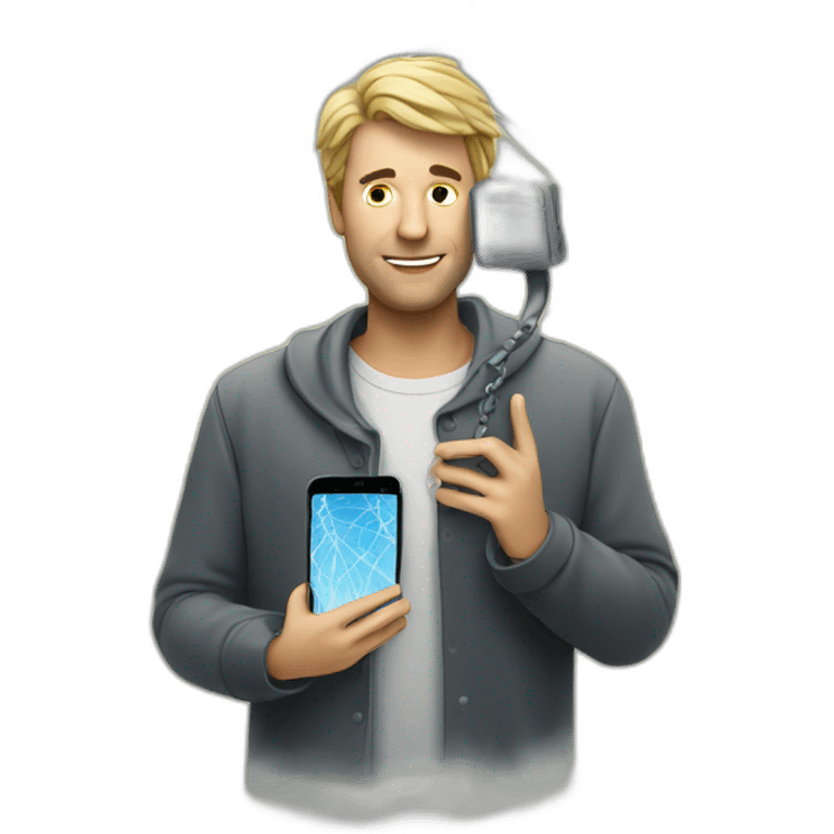 man with a mobile phone covered with cobweb emoji