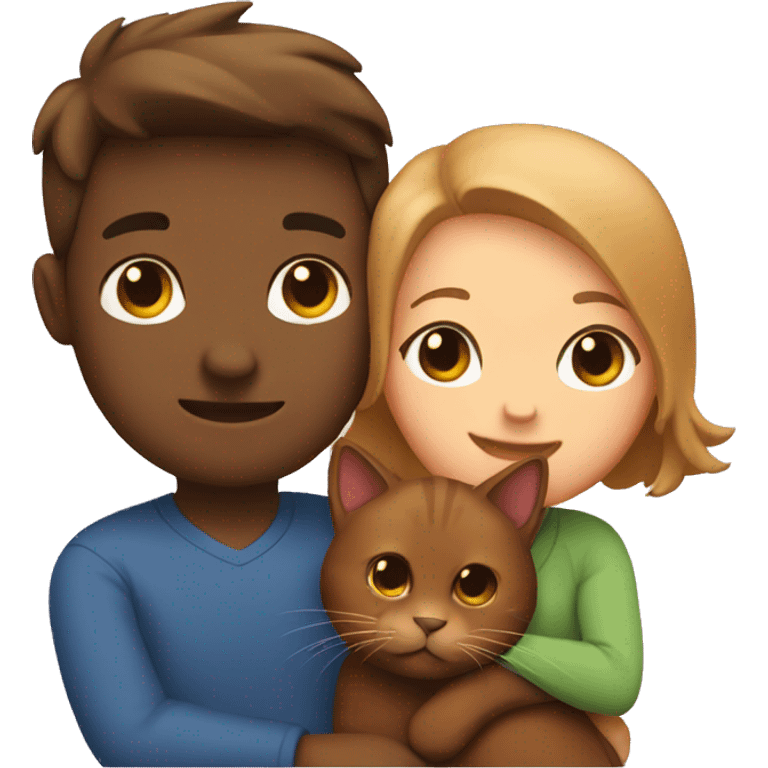 Couple hugging with a brown cat emoji