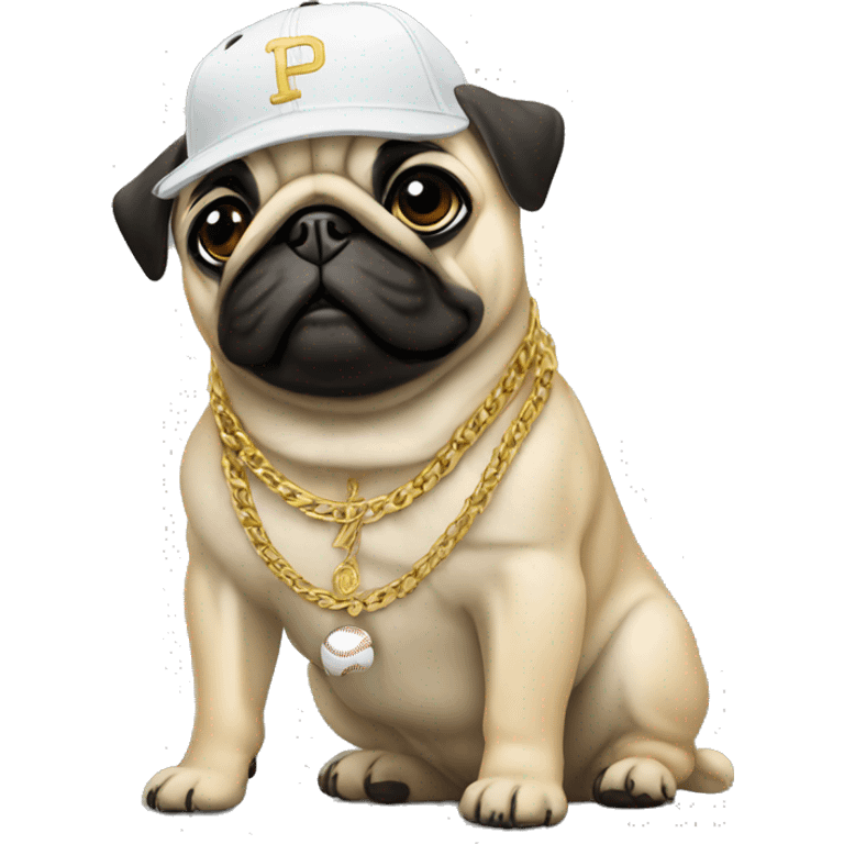 PUG WITH GOLD CHAINS AND BASEBALL CAP emoji