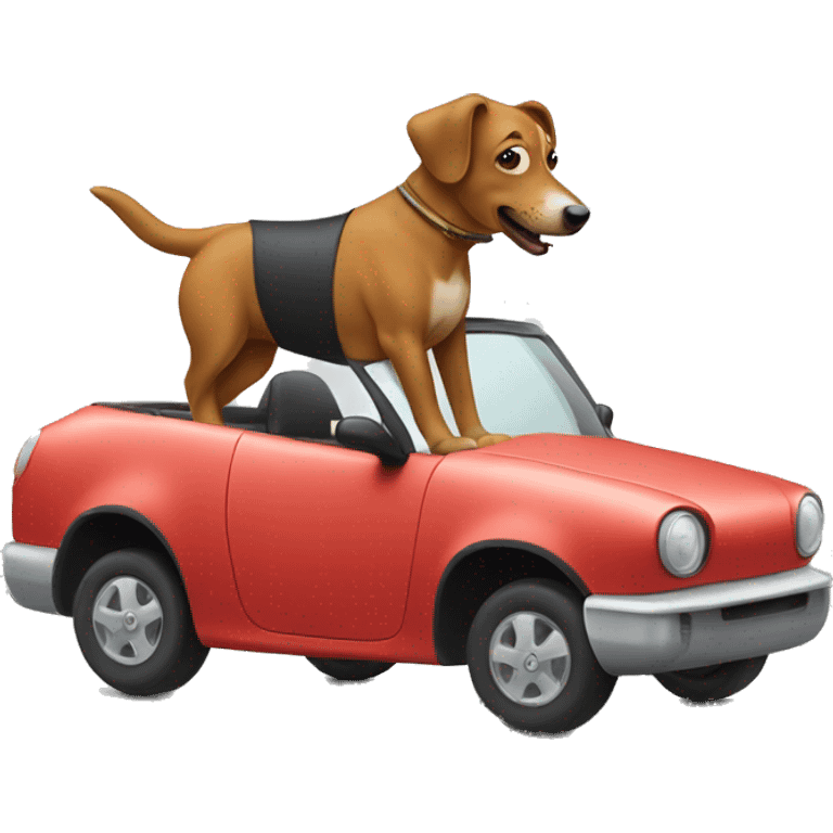 A dog riding a car like a horse  emoji