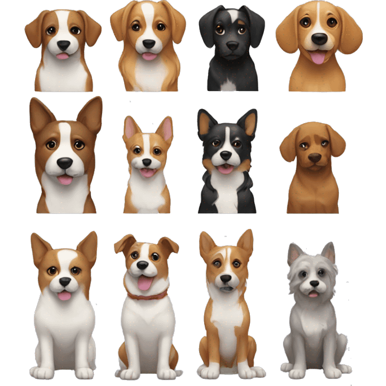 Variety of dogs standing in a line side by side  emoji