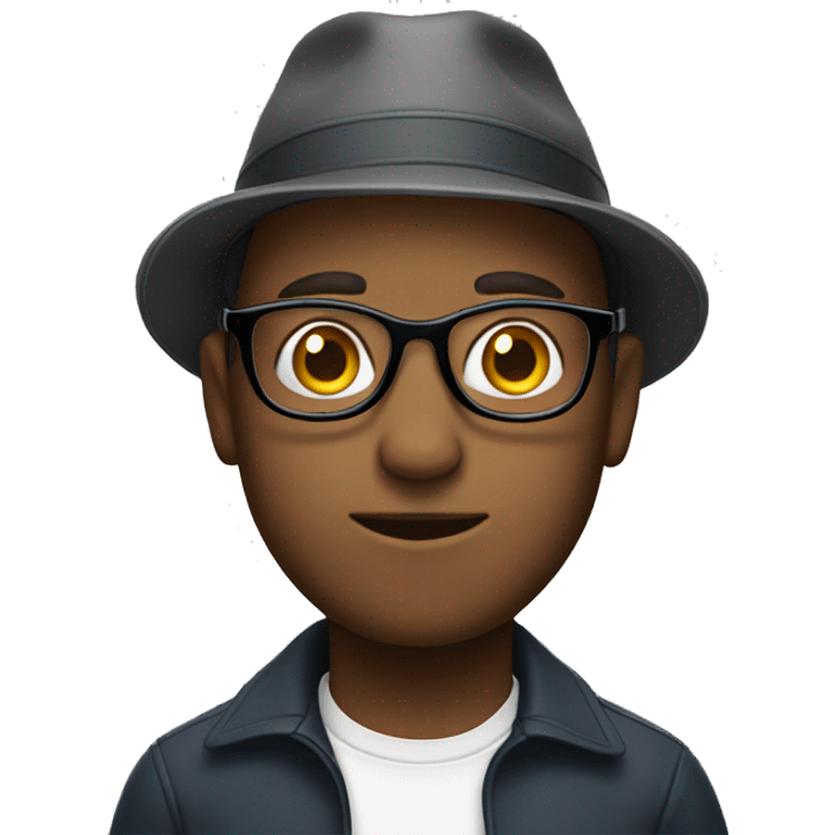 A male with glasses and a hat on his head emoji