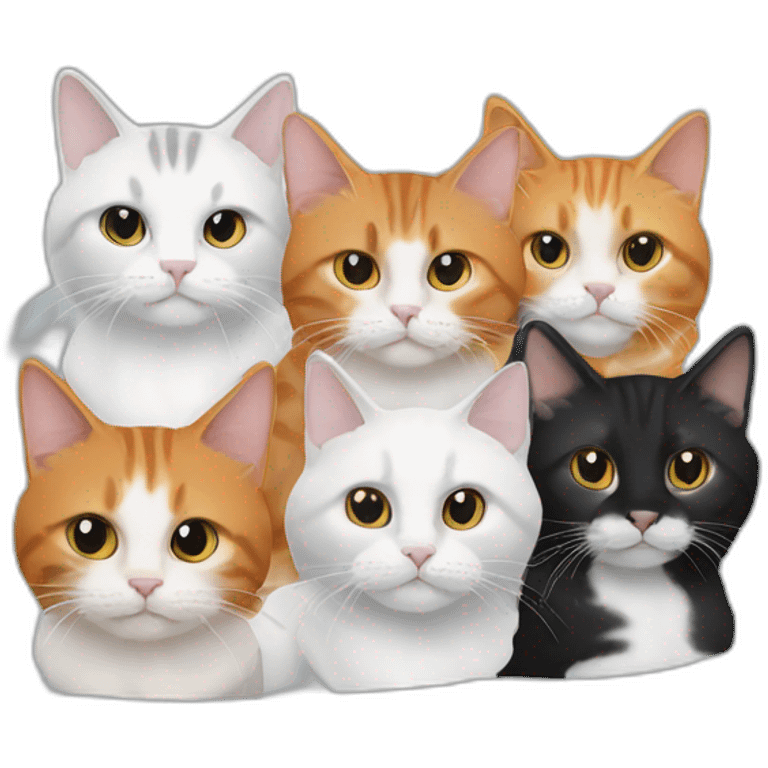 four cats, one full black, one black and white, one ginger and white and one dark grey and white emoji