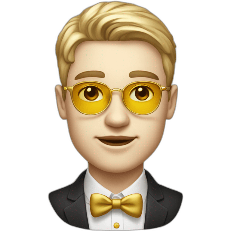 19 years old boy like a gentleman white skin tone. With golden optic glasses. Wearing old money style emoji