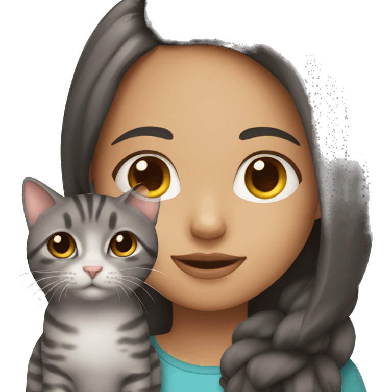 girl brunette with gray tabby cat emoji