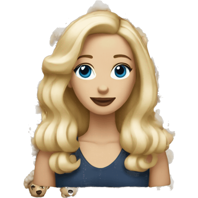 woman with  blonde straight hair and blue eyes is holding a cream poodle  emoji