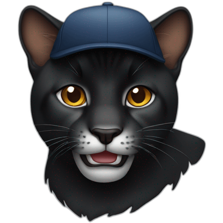 a black big cat with brown eyes holds a cap in his teeth emoji