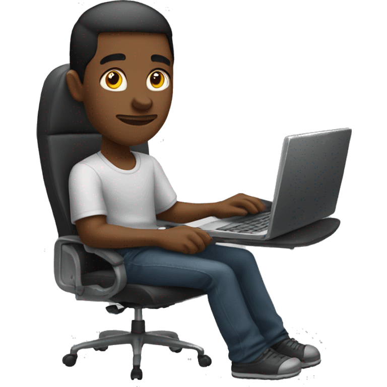 Black guy sitting down on chair playing on computer  emoji