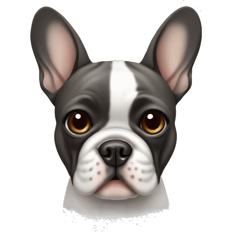 French bulldog that is gray , black, brown and white emoji