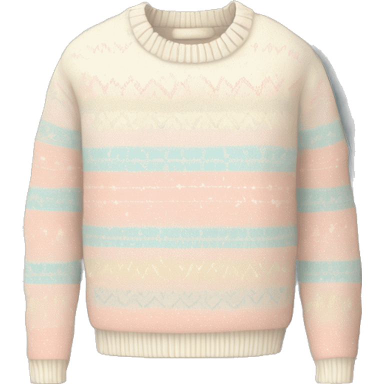 cozy sweater with a simple but stylish pattern (for example, snowflakes or stripes). Pastel or neutral shades, neat lines emoji