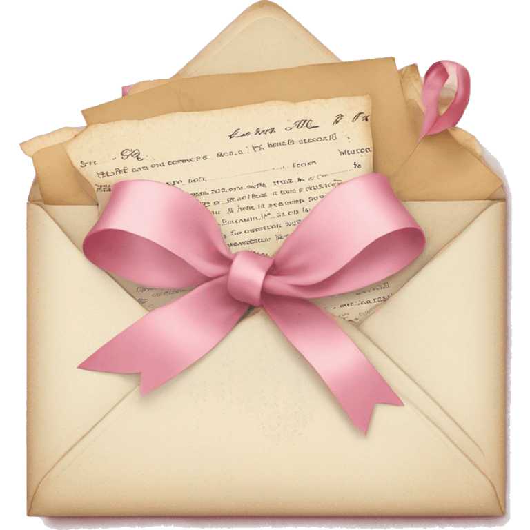 vintage love letters in envelope tied with a baby pink ribbon  emoji