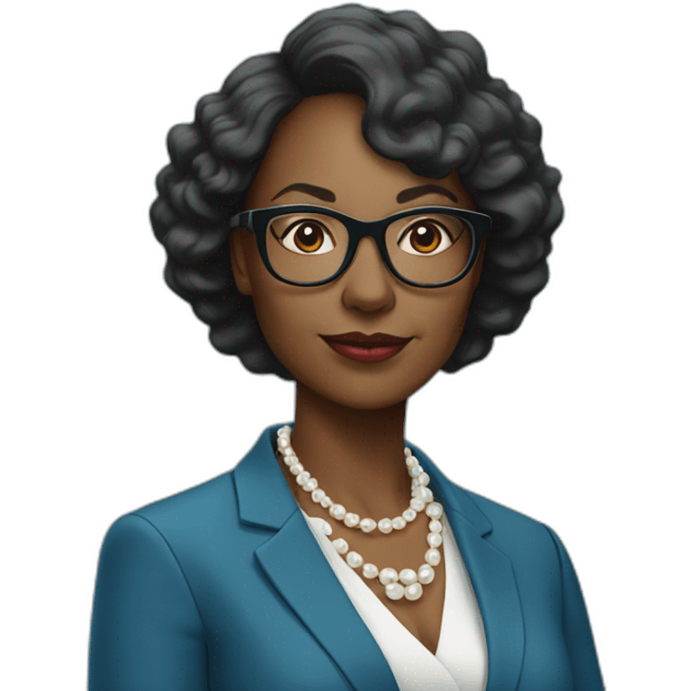 black woman ceo, black glasses, blue blazer, pearl necklace emoji