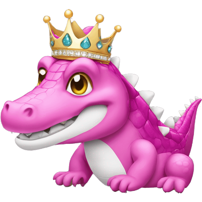 Pink crocodile wearing a tiara that’s black emoji