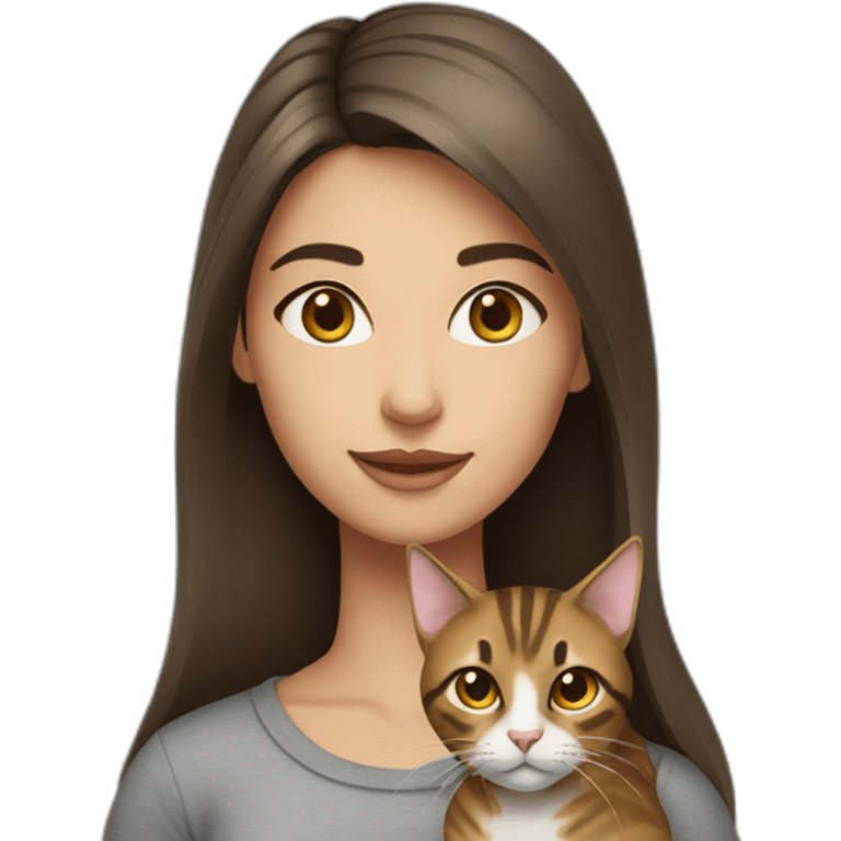 brunette girl with tabby cat emoji