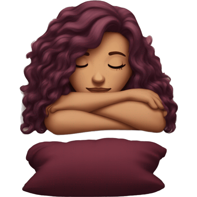 Beautiful tattooed burgundy long haired woman napping on sofa emoji