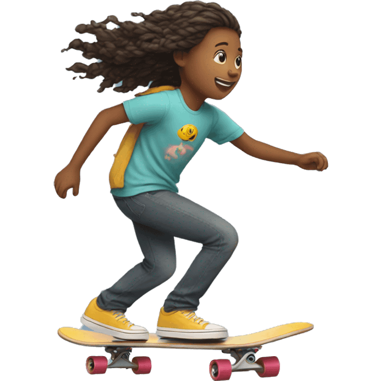 A young person on a skateboard is pushed by another emoji