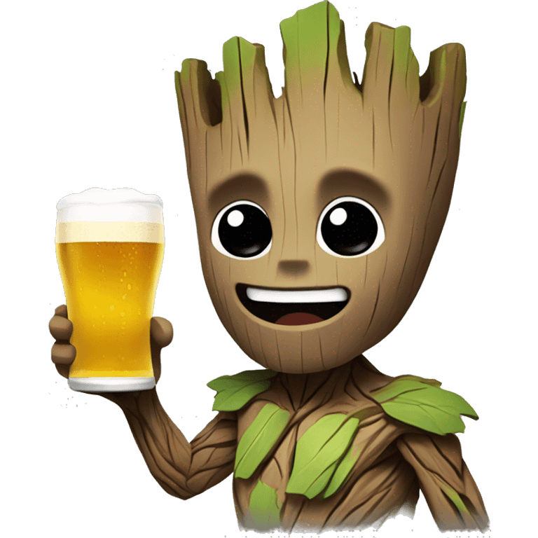 Groot with a beer in his hand emoji